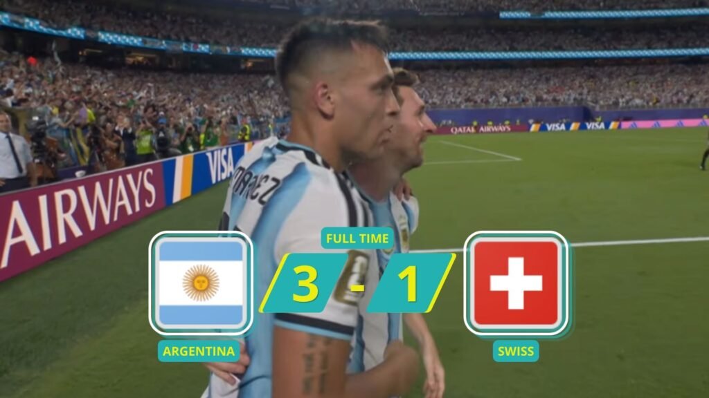 Lautaro Martínez berpelukan erat dengan Lionel Messi merayakan gol penutup Argentina ke gawang Swiss di perpanjangan waktu Piala Dunia 2026